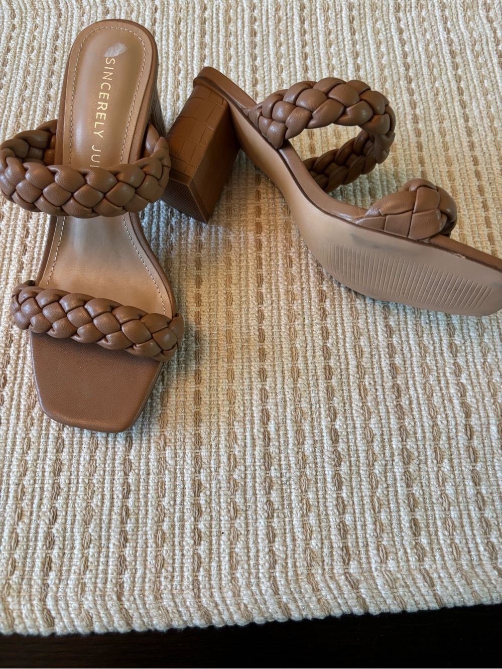 Sincerly Jules Braided Double-Strap Block Heel Sandals in Tan - Picture 4 of 6